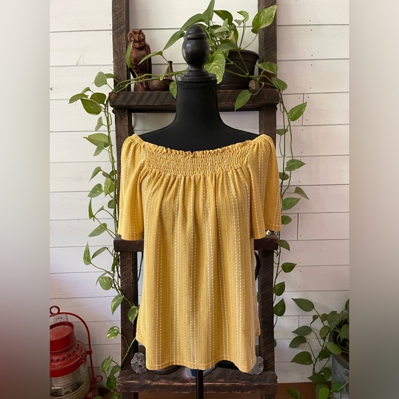 W5: BoHo Peasant Style Mustard Blouse with White Stripes - Picture 7 of 17